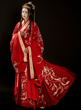 如梦霓裳X神都夜行录联名款【九凤】汉服女婚服大袖衫红交领 现货