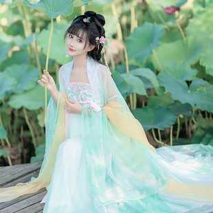 娉婷丨如梦霓裳唐制汉服夏季女齐胸襦裙高腰款显高显瘦绿荷花绣花