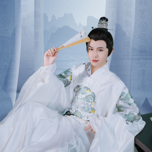 青璃如梦霓裳汉服男明制圆领袍白绣花织金中国风气质春夏季 日常款