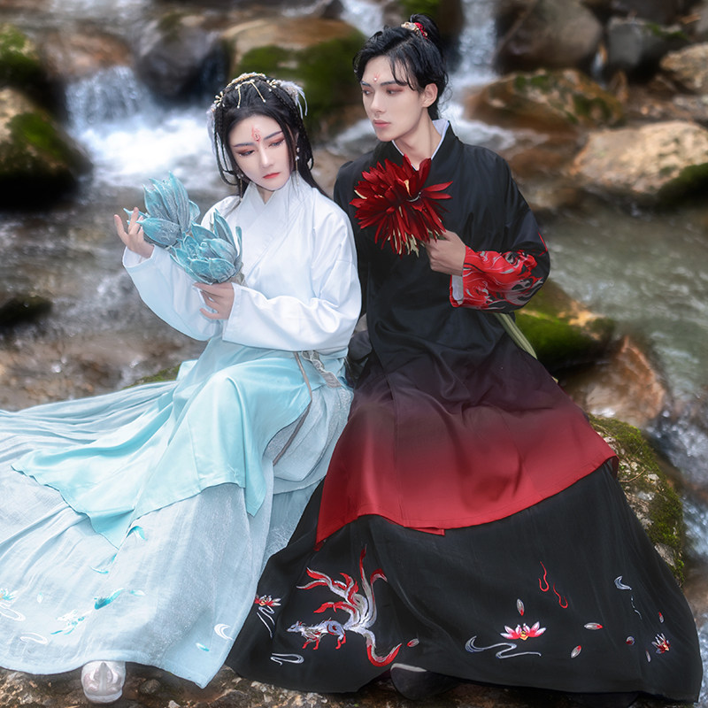 如梦霓裳汉服女秋季情侣装男士直裰交领长衫襦裙九尾灵狐绣花现货