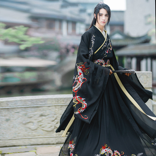 衫 齐腰襦裙中国风大袖 如梦霓裳汉服男秋龙纹刺绣交领长衫 玄冥