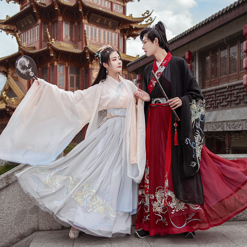 Ru Meng Nishang 韓服男性と女性 CP 秋のカップル大袖シャツ魏晋スタイルクロスカラー Ruスカート干支 Chenlong スポット