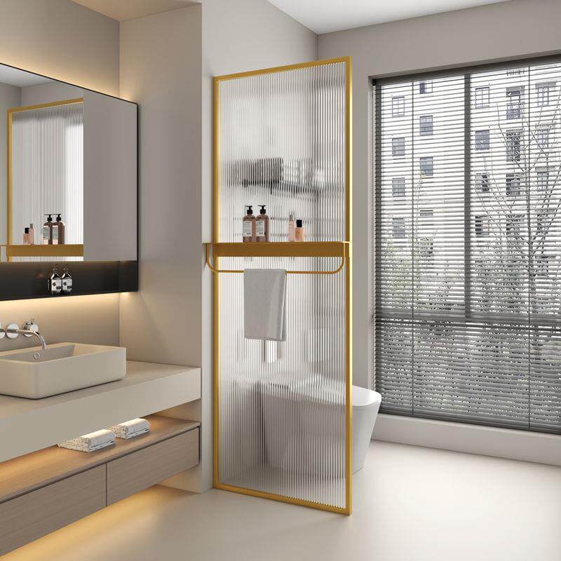 卫生间奶油风干湿分离长虹玻璃隔断洗手台浴室半墙简约不锈钢屏风