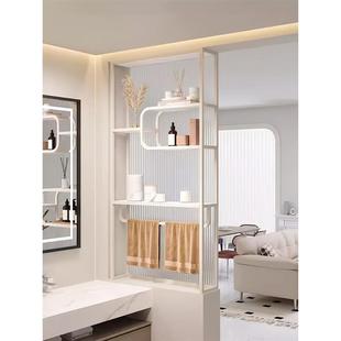 奶油风化妆室洗漱台乾湿区置物架长虹玻璃水波纹半墙屏风隔断柜子