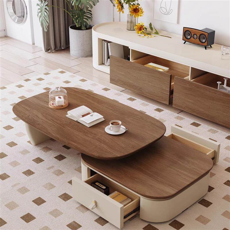 电视柜茶几组合中古风轻奢高级感客厅家用地柜储物伸缩电视机柜子