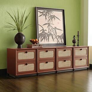 中古风实木藤编床头柜客厅小户型落地自由组合斗柜电视柜沙发边柜