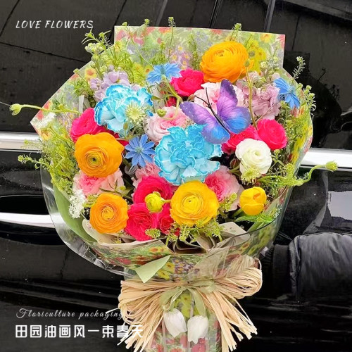 花中情春日油画风油菜花束包装纸