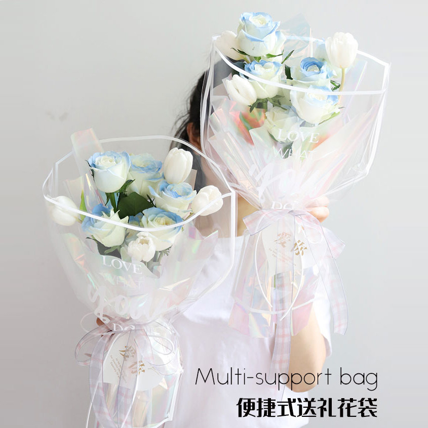 情人节简框异形多支袋 鲜花小花束包装英文透明玫瑰花包花纸花店