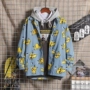 Ins port áo gió nam và nữ dài tay thời trang đường phố phong cách Harajuku Pikachu in phiên bản Hàn Quốc của áo khoác denim lỏng lẻo - Áo sơ mi nam đẹp