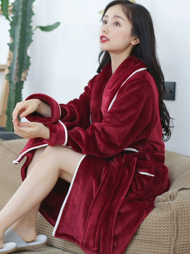 Зимний коралловый бархатный банный халат, осенняя мужская длинная фланелевая пижама для влюбленных, увеличенная толщина