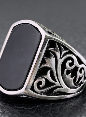 欧美复古霸气男士大气黑宝石钻戒个性男戒尾戒食指大戒指