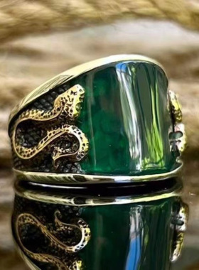 新款饰品绿色复古时尚小众个性朋克风雕刻花纹戒指流行饰品