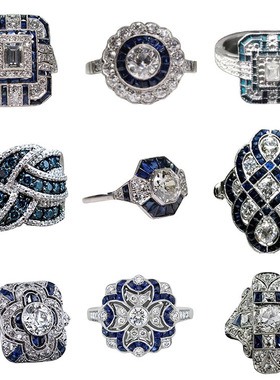 欧美宴会方形白色蓝宝石锆石戒指时尚婚礼女式饰品