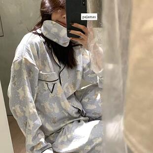 METWO维家同款睡衣（到‮三手‬件套）送眼罩长袖长裤家居服套装