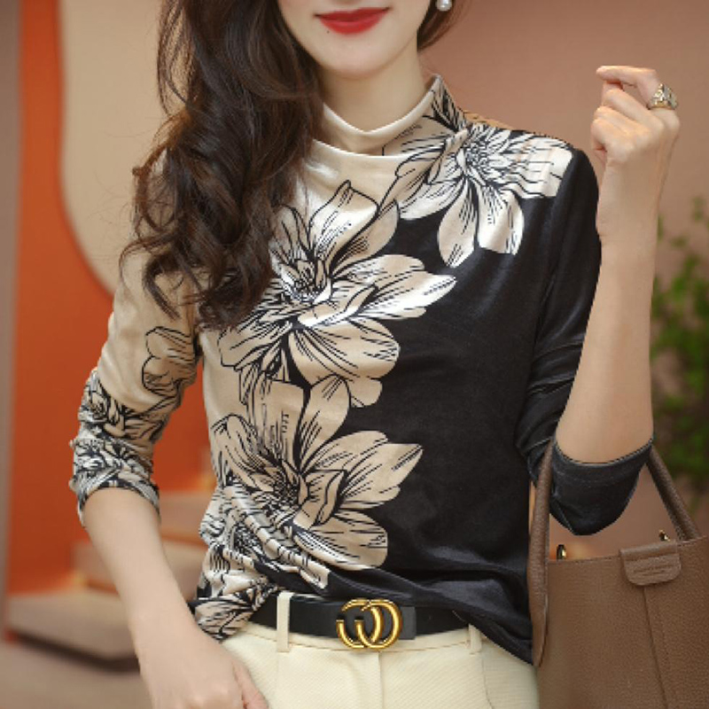 秋冬金丝绒打底衫女士装2025年新款半高领洋气t恤小衫内搭上1018z