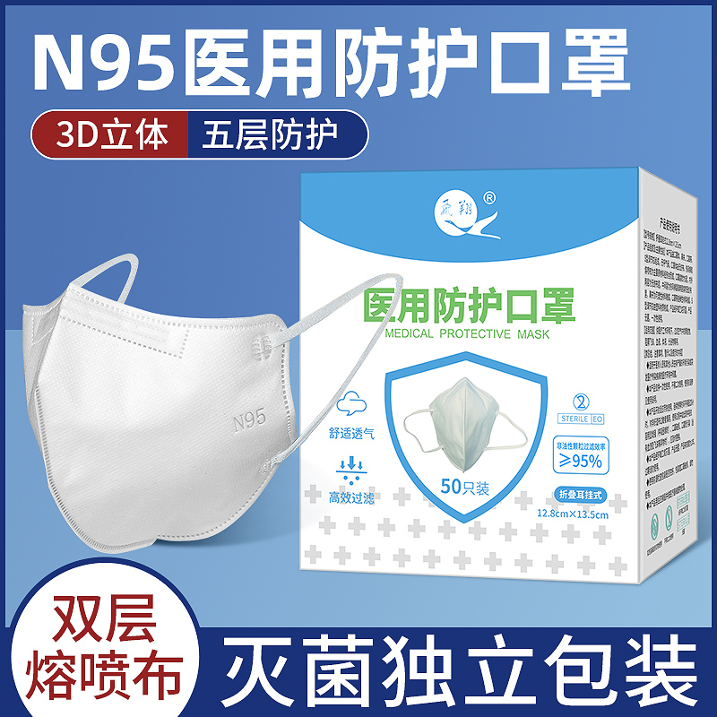 N95型医用一次性灭菌医疗级别五层防护3d立体医护专用官方正品hcc