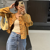 BLUE Y国风新中式 桑蚕丝提花宋锦金色圆领正肩外套上衣