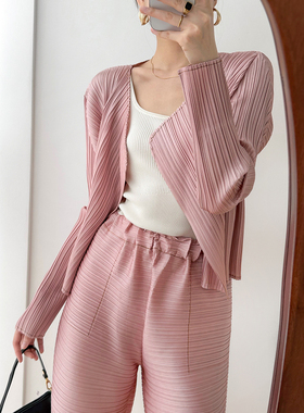 BLUE Y光泽度十足褶皱长袖开衫草绿色多色简约通勤无纽扣罩衫