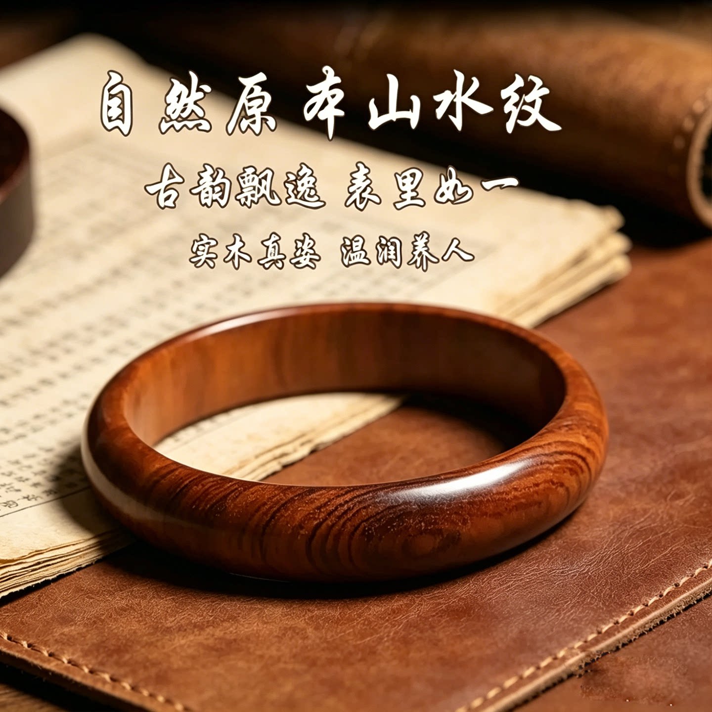 桃木贵妃圆形宽手镯木质时尚老料复古贵妃情侣长辈纯天然爱人镯子