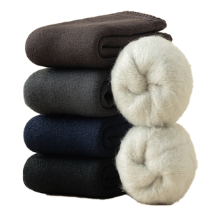 超厚羊毛袜子男冬季中筒加绒加厚长袜秋冬款纯色羊绒保暖发热棉袜