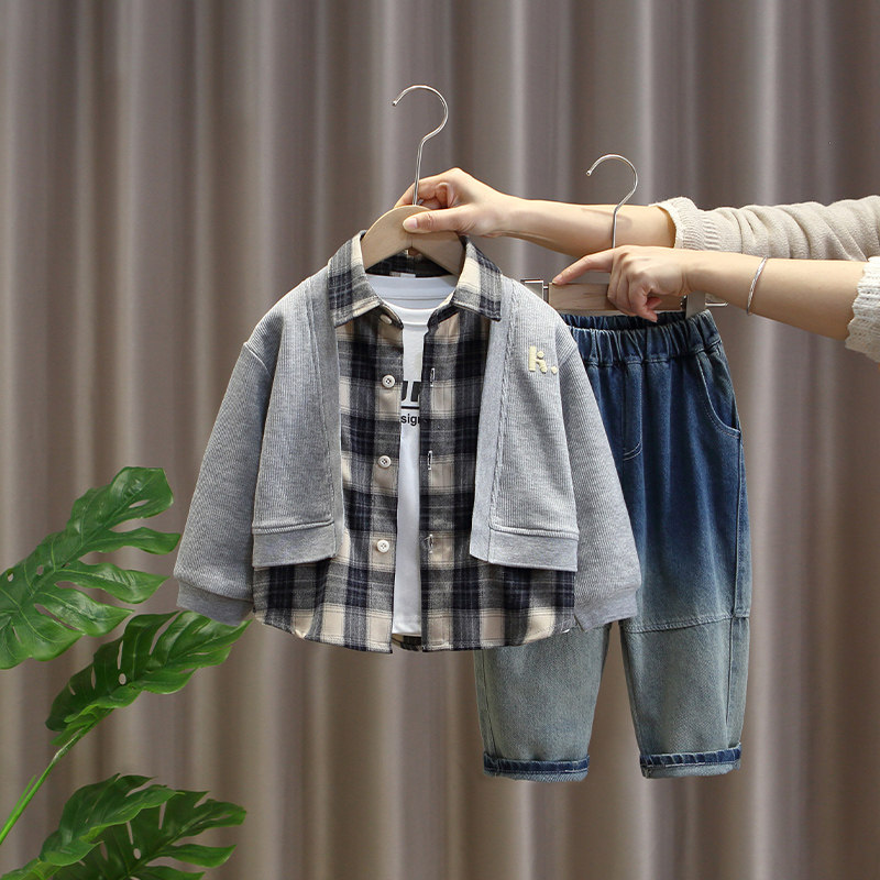 男童套装春装2026新款男孩春季韩版童装儿童帅气时髦炸街三件套潮