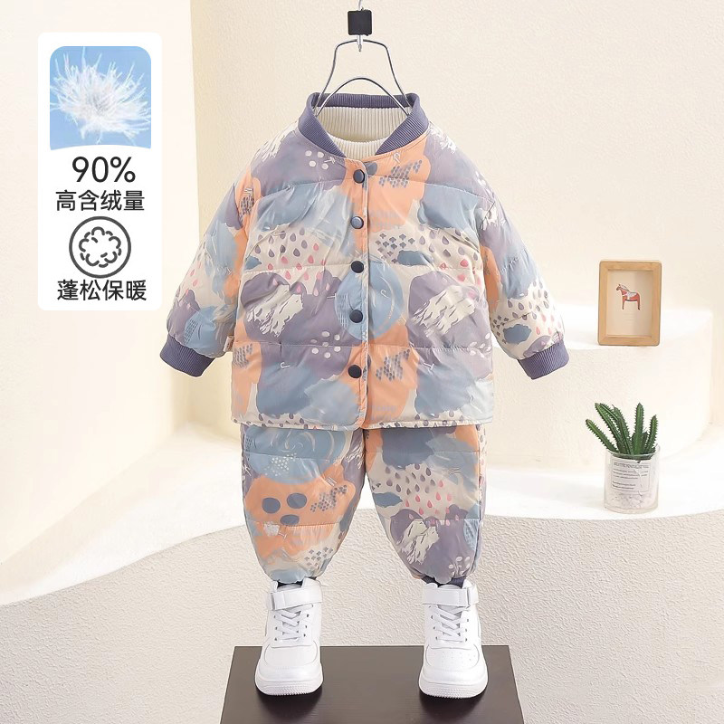 男女童冬季轻薄羽绒服内胆套装新款宝宝洋气白鸭绒衣服婴儿童冬装