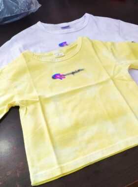 日单Cp夏季男女童纯棉扎染印花大logo刺绣标短袖T恤