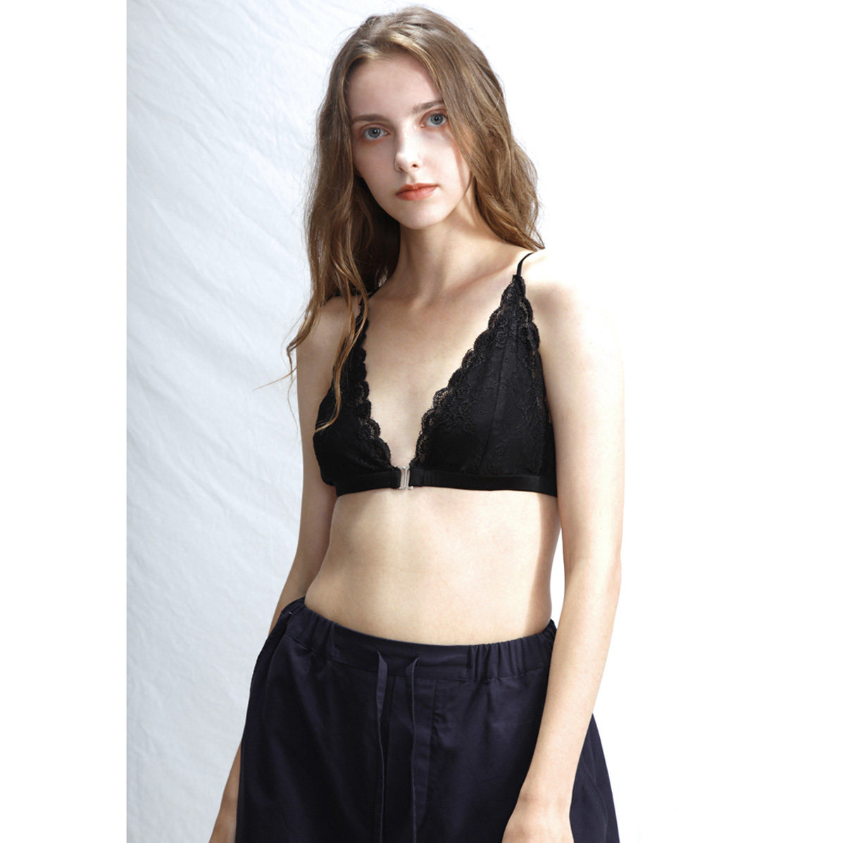 陈小满 深V领内衣桑蚕丝美肩背无钢圈蕾丝全罩杯法式文胸bralette