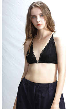 陈小满 深V领内衣桑蚕丝美肩背无钢圈蕾丝全罩杯法式文胸bralette