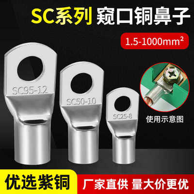 窥口铜鼻子SC6/10/16/25/35/50-8/10/12铜线耳接头短线鼻接线端子