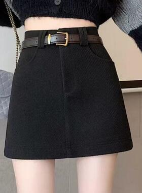 春秋季2026新款毛呢半身裙女高腰显瘦遮胯A字短裙百搭防走光0108n