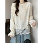 女打底衫 新款 t恤法式 春季 钩花镂空蕾丝衫 2026季 大尺码 胖0206k