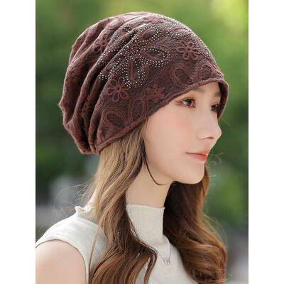 包头帽春夏女式蕾丝薄绒帽时尚风格无边帽2026新款白发帽0306e