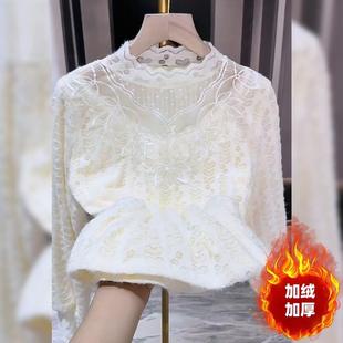 内搭小衫 女气质百搭洋气时尚 显瘦减1219e 加绒蕾丝打底衫 秋冬新款