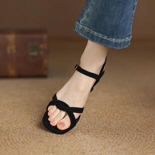 法式 百搭一字带露趾高跟女鞋 凉鞋 新款 0325d 女细跟季 夏款