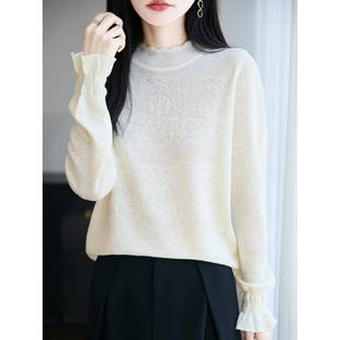 毛蕾丝钩花保暖叠穿内搭1219e 女2025新款 法式 浮雕提花针织衫