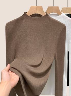 高领针织打底衫女高级感长袖毛衣2026秋冬新款咖色修身上衣0102h