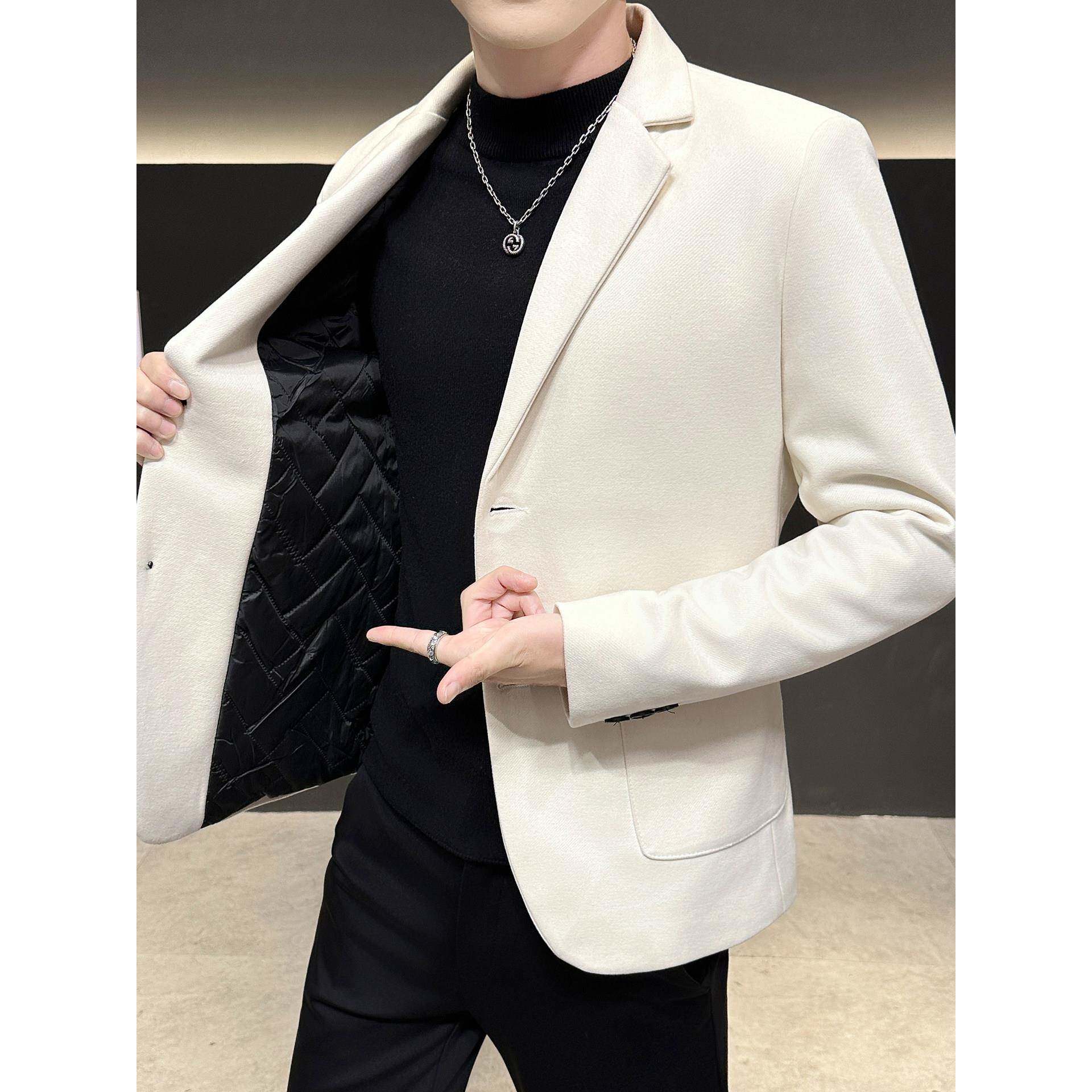 秋冬季加厚毛呢西服男韩版潮流时尚休闲西装男装痞帅呢子外1006z