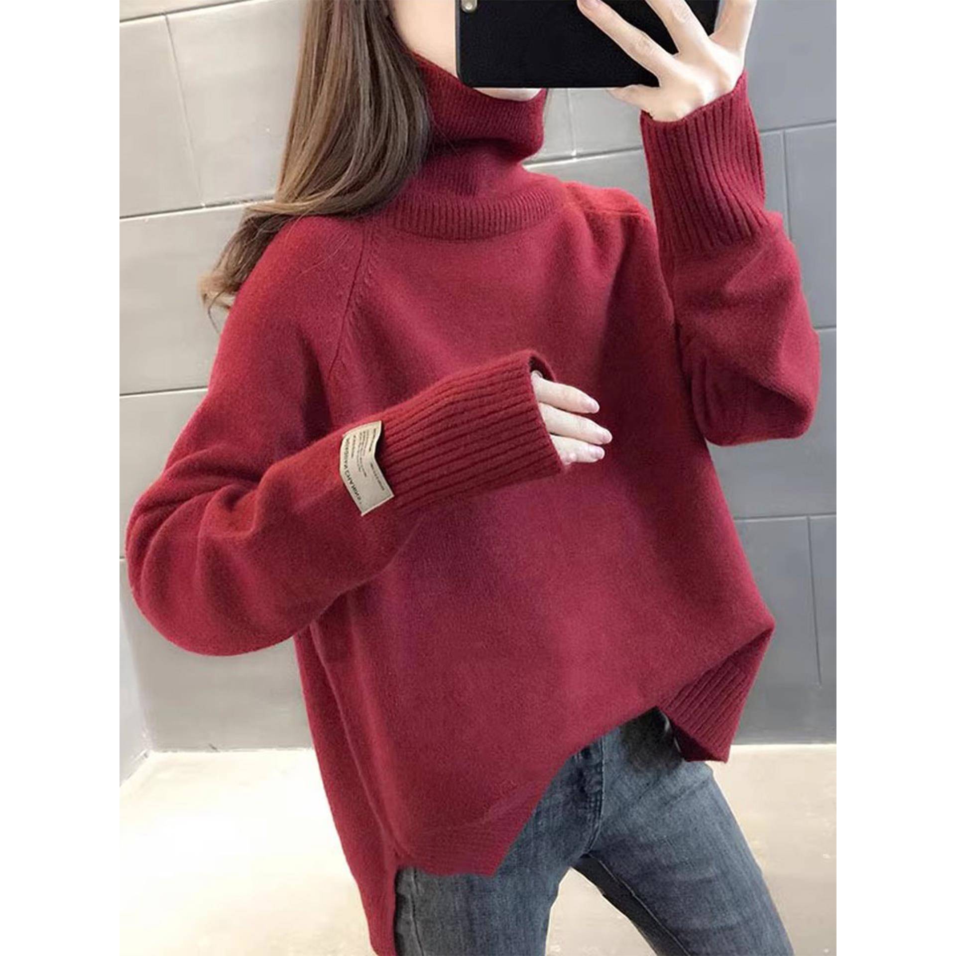 宽松外穿慵懒风衫堆堆领加厚打底衫女2025冬季新款针织毛衣1106h