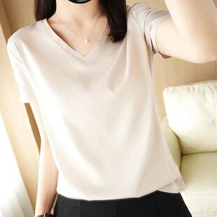内搭气质上衣体恤0725u 夏季 2025新款 女士短袖 t恤女宽松V领西装