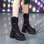 春季 圆头拼接厚底增高0128ed 高跟马丁靴女2026年冬新款 鞋 时尚