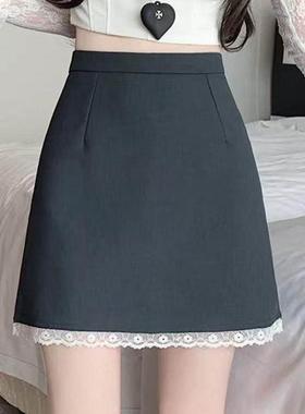 春秋季2026新款高腰a字西装半身裙女款蕾丝花边气质防走光包0108n