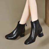 加绒瘦瘦靴子高跟时装 春季 气质粗跟短靴女单靴秋冬新款 0128ed