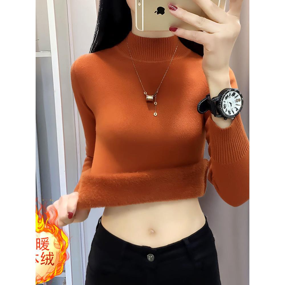保暖内衣女秋冬一体绒毛衣修身加绒加厚高领打底衫内穿上衣1121e