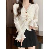 女打底衫 t恤2026春法式 独加厚磨毛蕾丝内搭大尺码 春季 装 胖0206k