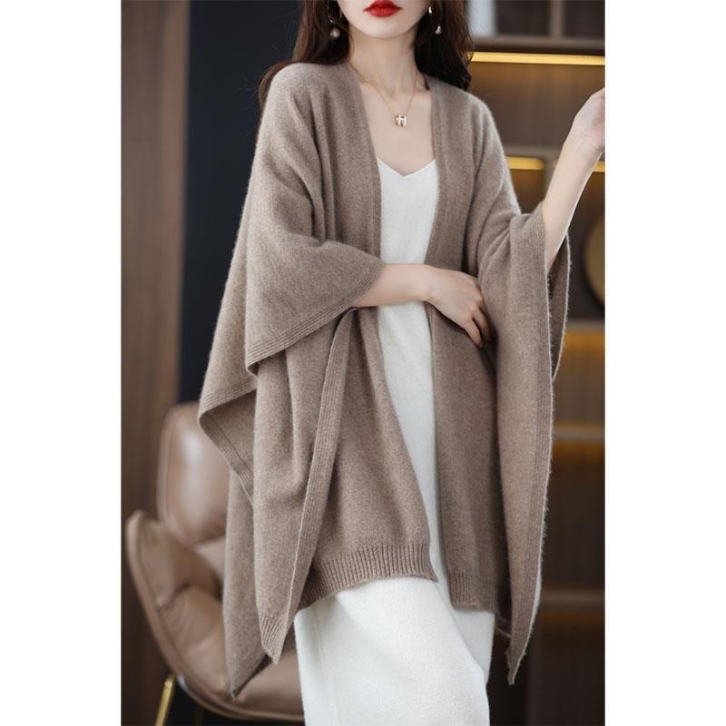 秋冬季高端披肩斗篷女士大开衫披风围巾外搭毛衣色宽松针织1015n