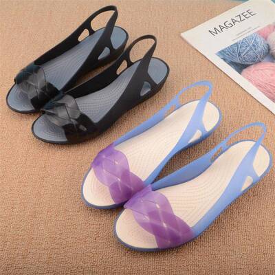 夏季鱼嘴果冻凉鞋女外穿塑料软底防滑楔形后跟时尚海滨度假0308e