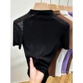 半袖 半高领网纱短袖 T恤0202r 薄款 纱衣透明内搭基础款 打底衫 女春季