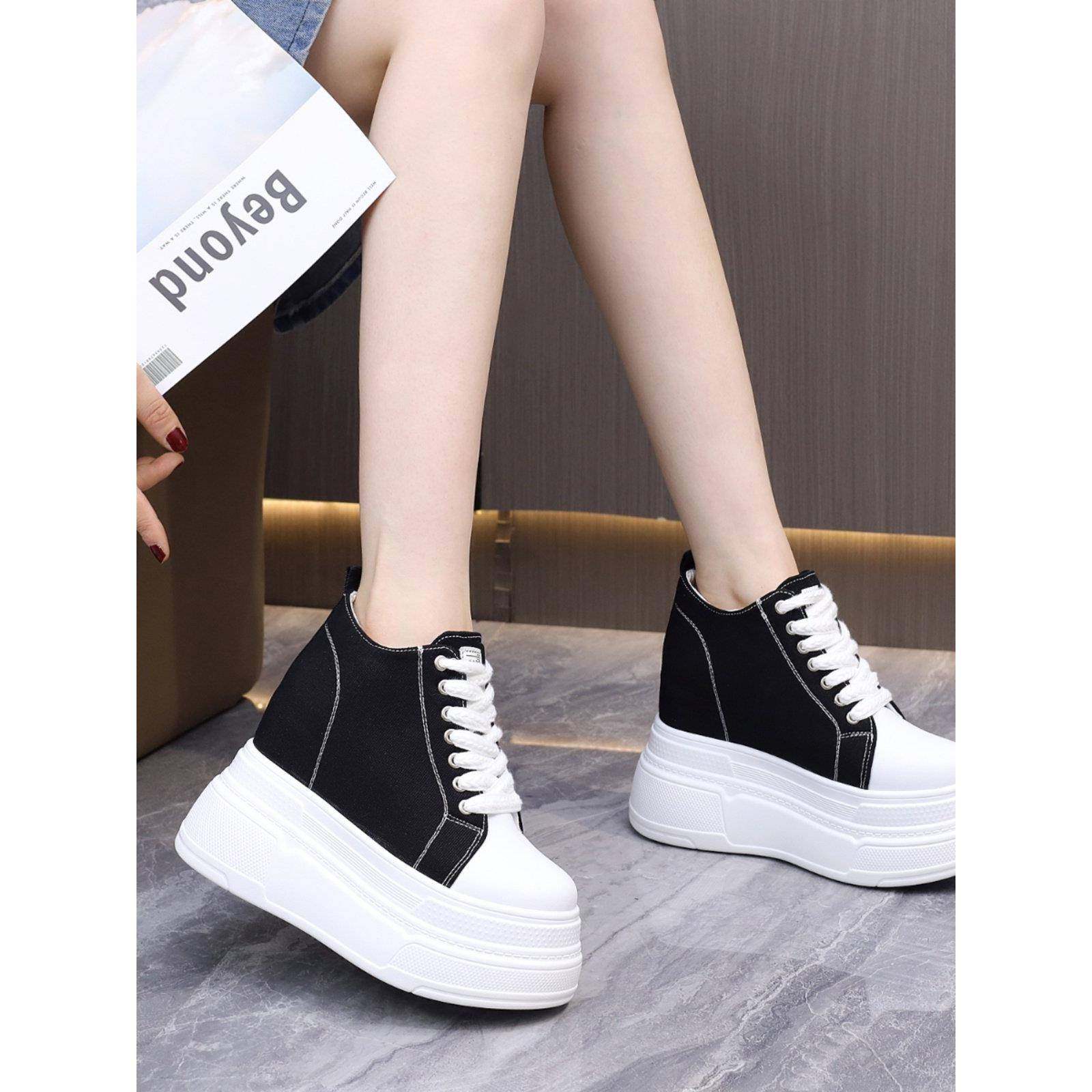 春款2026新款帆布高帮鞋女厚底小白鞋内增高百搭休闲学板0110u,女鞋,时尚休闲鞋,淘宝优惠券,粉丝福利购,淘宝优惠卷