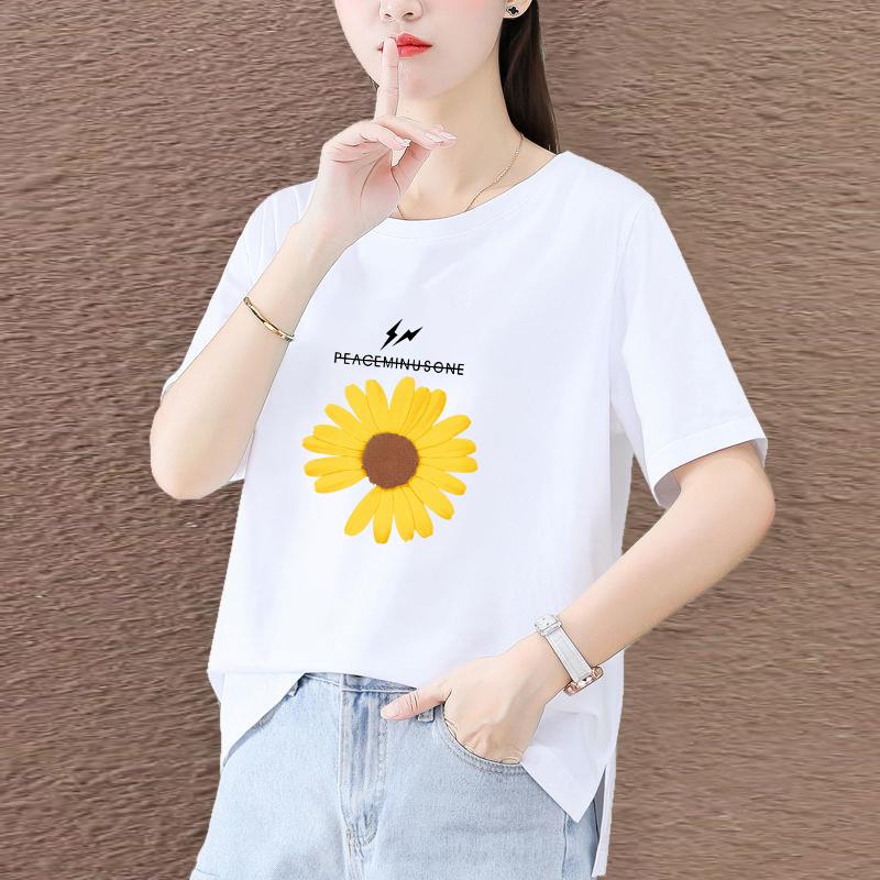 白色短袖t恤女夏2025新款大码女装微胖mm宽松遮肚显瘦上衣服0718u